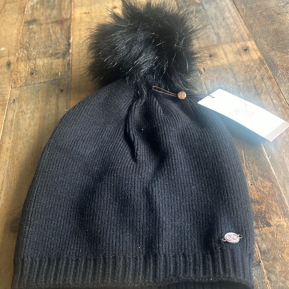 WOMENS OSFA SLOUCH BEANIE W/FAUX FUR POM POM